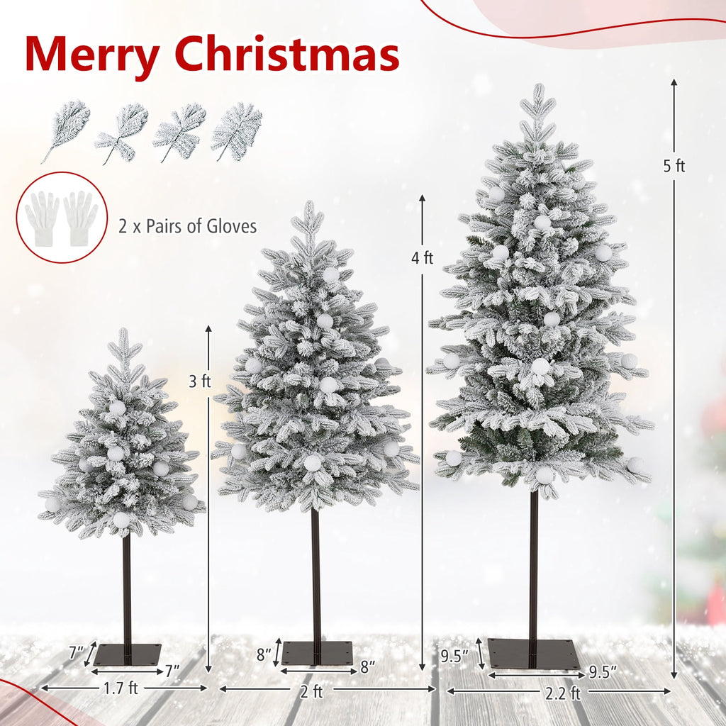 Costway Pre-Lit Christmas Tree Set of 3 Slim Artificial Lighted Xmas Decoration 3/4/5 FT