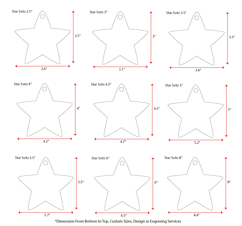25 Units Acrylic Christmas Ornaments Star Soto 1/8" Thick - Clear or Solid Color - (Size 5") Made in USA