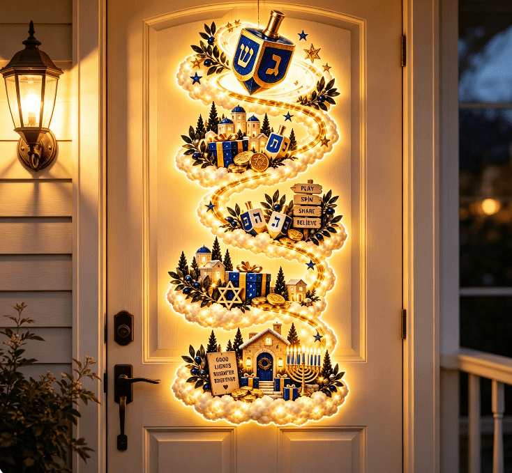 Christmas Staircase Banister Decor Set of 5 Lighted Santa Snow Scene Garland for Stair Railing Indoor Seasonal Home Ornament