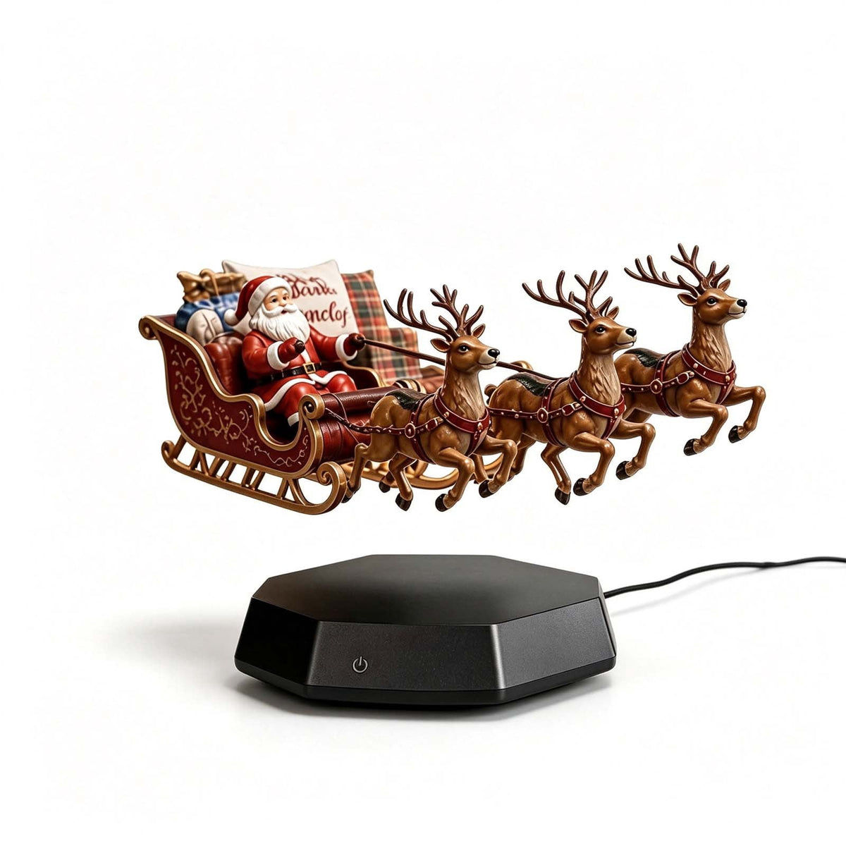 Floating Santa Sleigh,Magnetic Levitation Santa's Flying Sleigh Ornament, Santa's Flying Sleigh,Christmas Display with Built‑In Warm LED Lighting for Home,Office,Shelf & Holiday Party