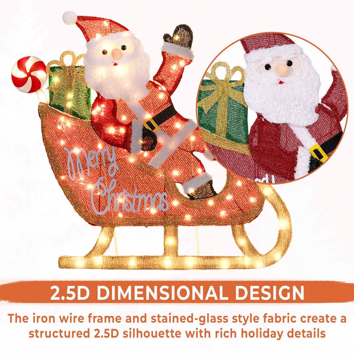 ROMSWI 2pc Iron Christmas Ornament Decoration Pop-up Hanging for Xmas Outdoor Holiday w/230 LED Light Assorted Colors - 30" & 24" Set