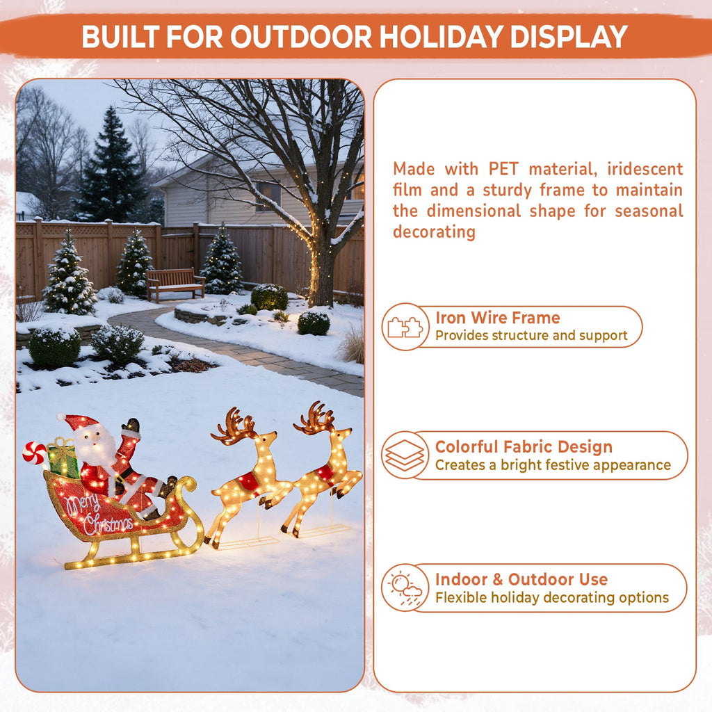 ROMSWI 2pc Iron Christmas Ornament Decoration Pop-up Hanging for Xmas Outdoor Holiday w/230 LED Light Assorted Colors - 30" & 24" Set