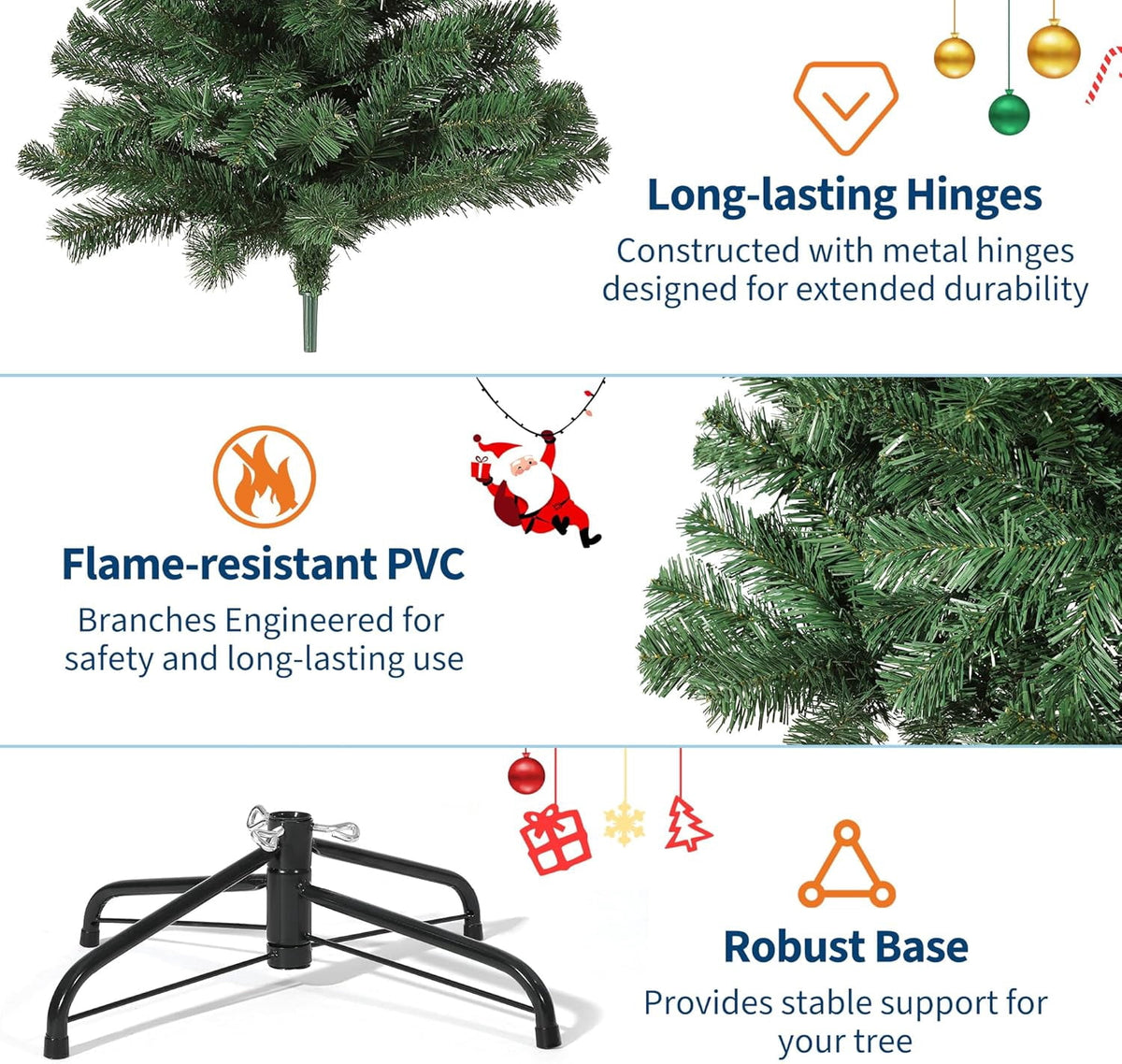 7.5ft Full PE Branch Artificial Spruce Christmas Tree, Hinged Sections Foldable Metal Base Holiday Decor
