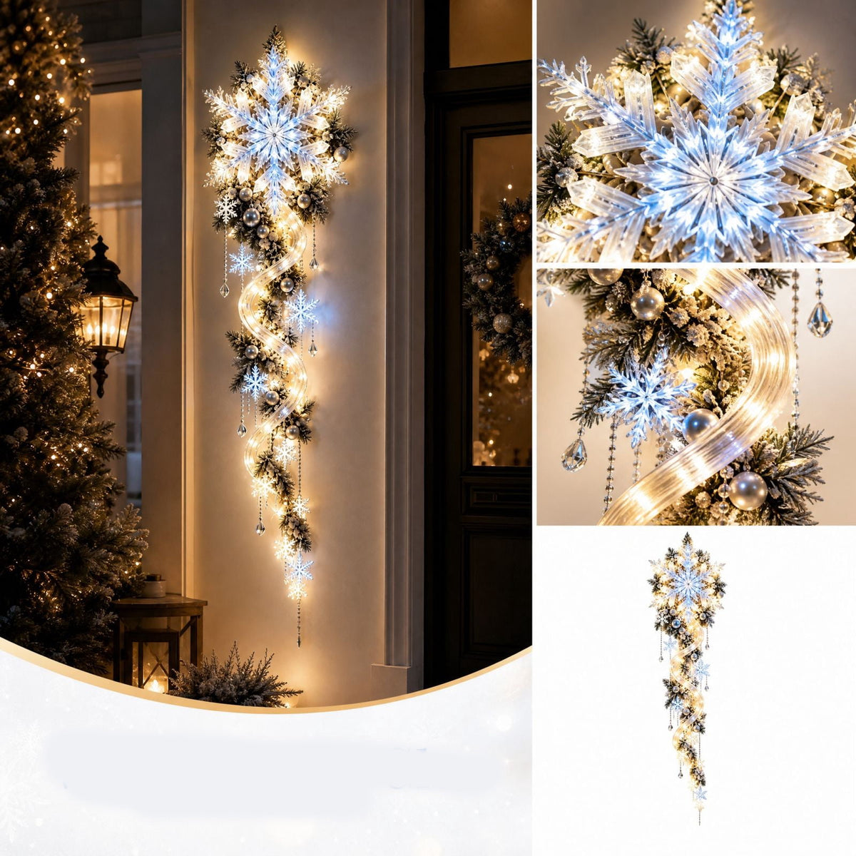 Christmas Staircase Banister Decor Set of 5 Lighted Santa Snow Scene Garland for Stair Railing Indoor Seasonal Home Ornament