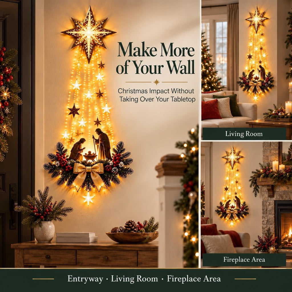 Lighted Angel Wall Decor, Bethlehem Star Christmas LED Hanging Decor
