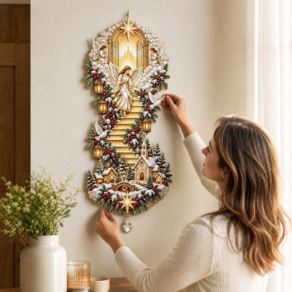 Christmas Staircase Banister Decor Set of 5 Lighted Santa Snow Scene Garland for Stair Railing Indoor Seasonal Home Ornament