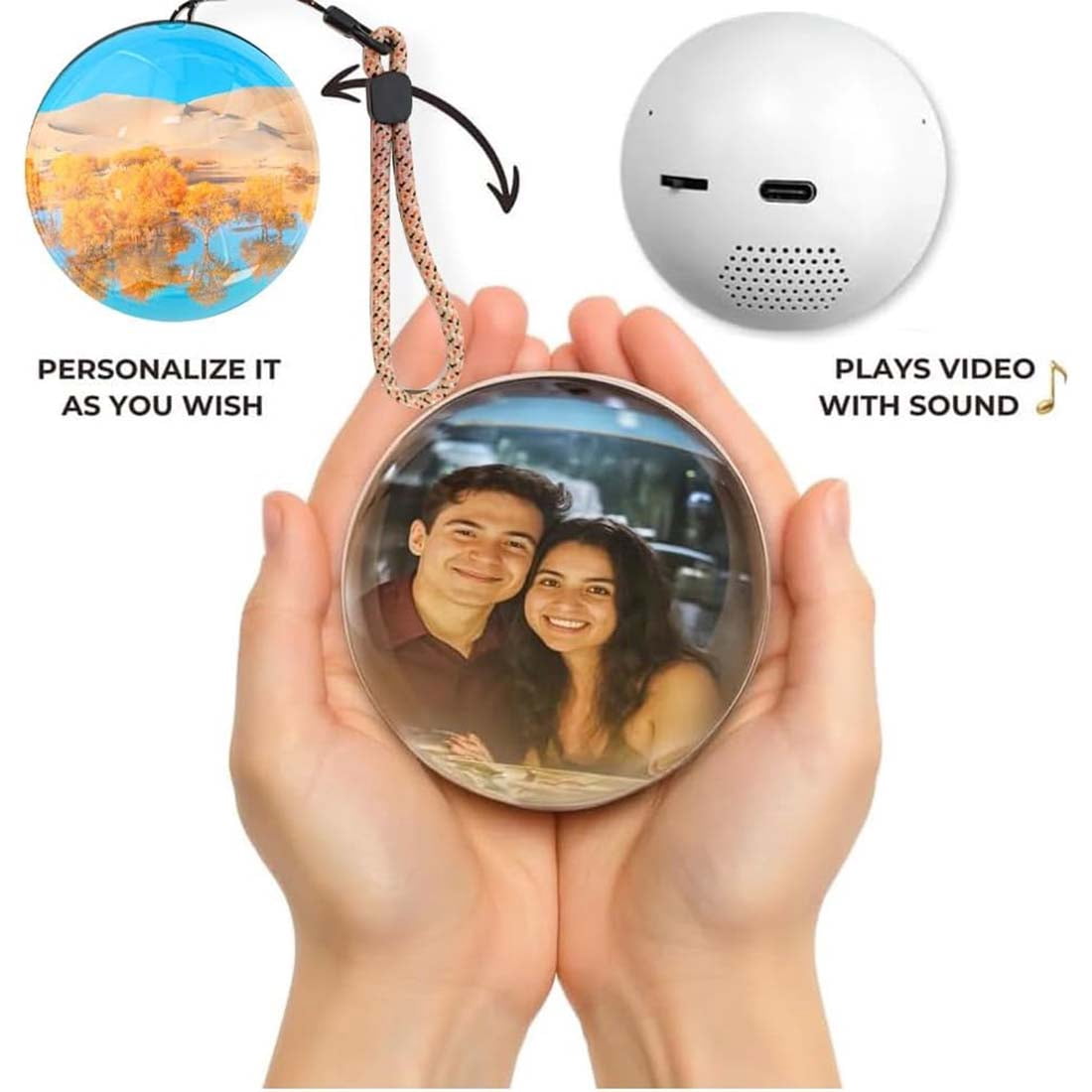 Magic Crystal Ball Christmas Ornament, Memory Orb, 2.7in Memory Orb Custom Video Sphere, Uploadable Videos & Photos, Memory Orb Ornament, Family Moments Keepsake Gifts (White)