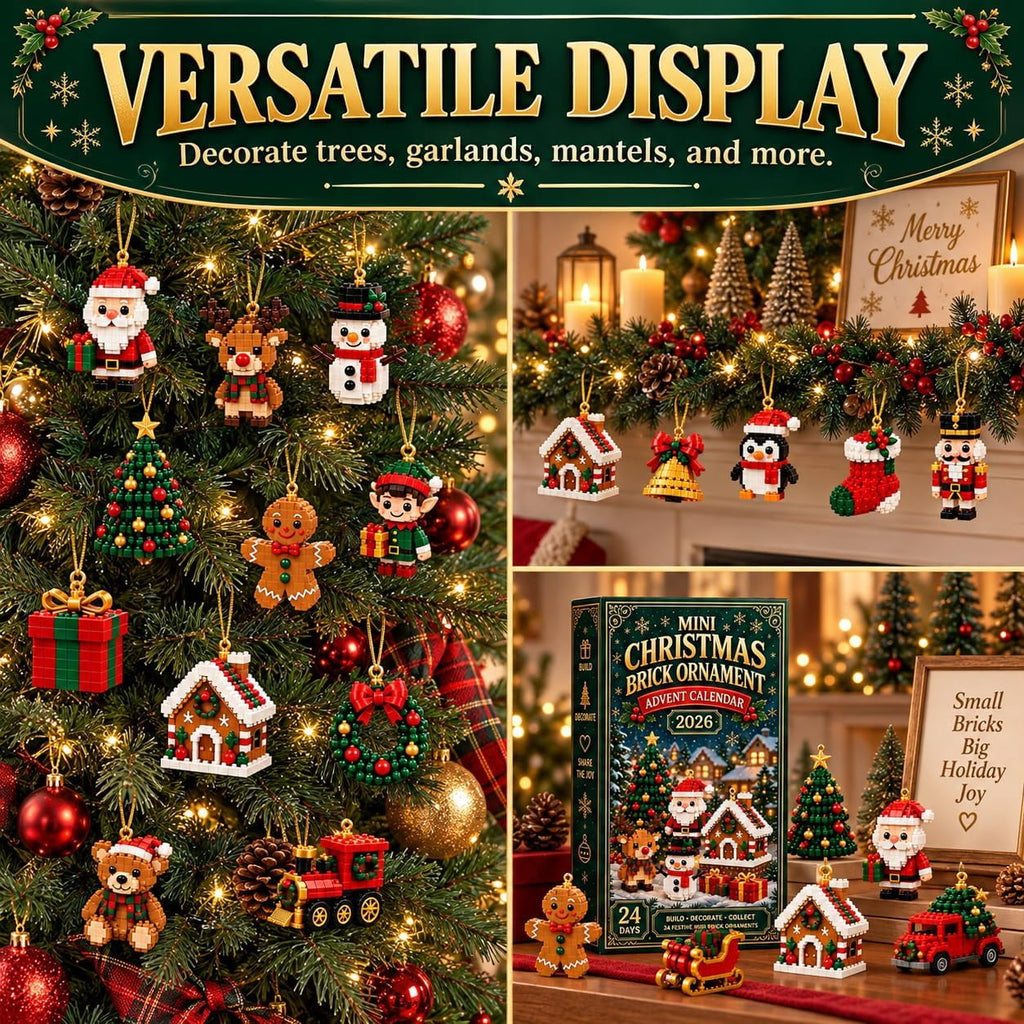 24-Day Mini Christmas Brick Ornament Advent Calendar,24 Unique Designs Buildable Bricks, DIY Building Set for Christmas Trees, Mantels and Festive Displays