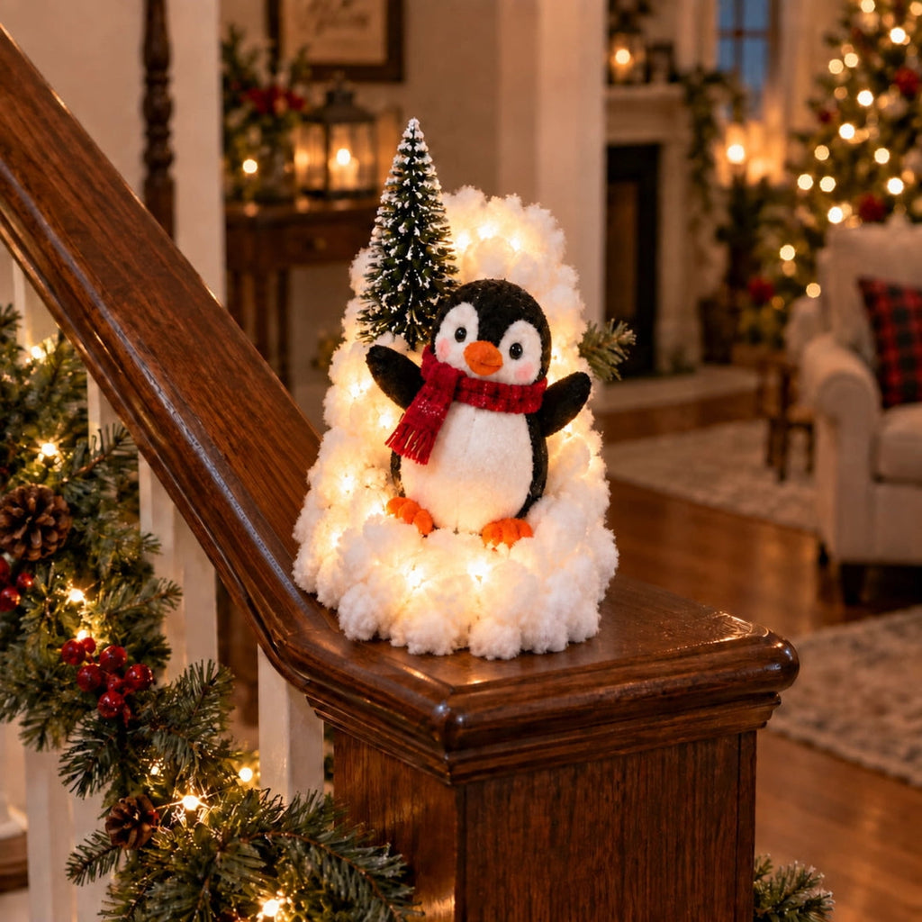 5Pack Penguin Christmas Stair Snow Decor Set,Festive Railing Accent with Playful Winter Scene,
