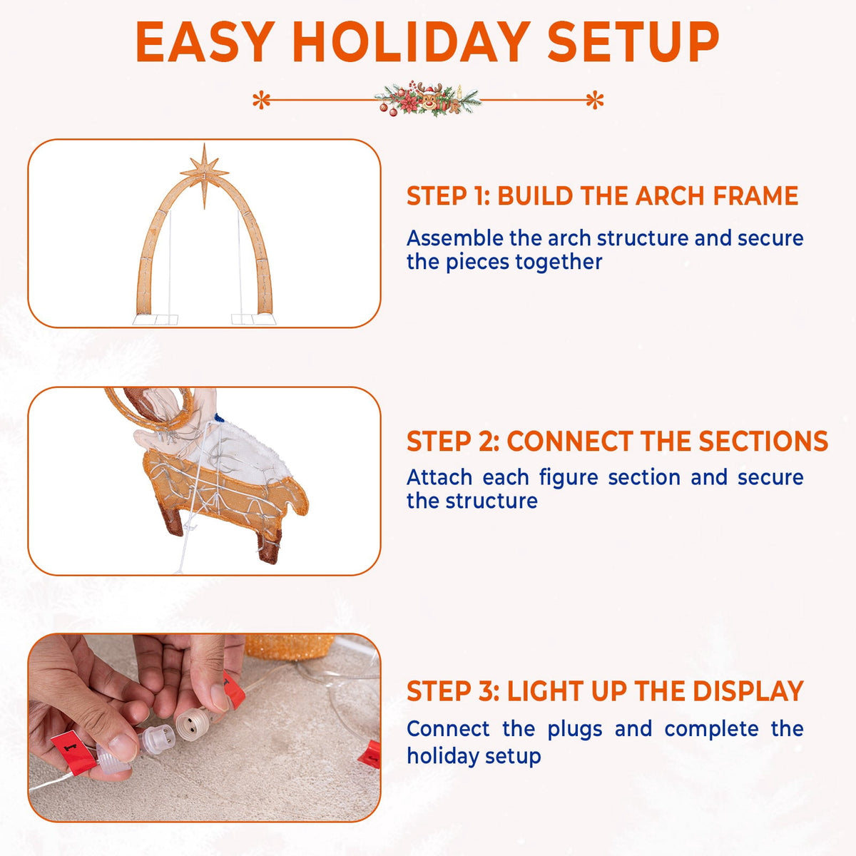 ROMSWI 2pc Iron Christmas Ornament Decoration Pop-up Hanging for Xmas Outdoor Holiday w/230 LED Light Assorted Colors - 30" & 24" Set