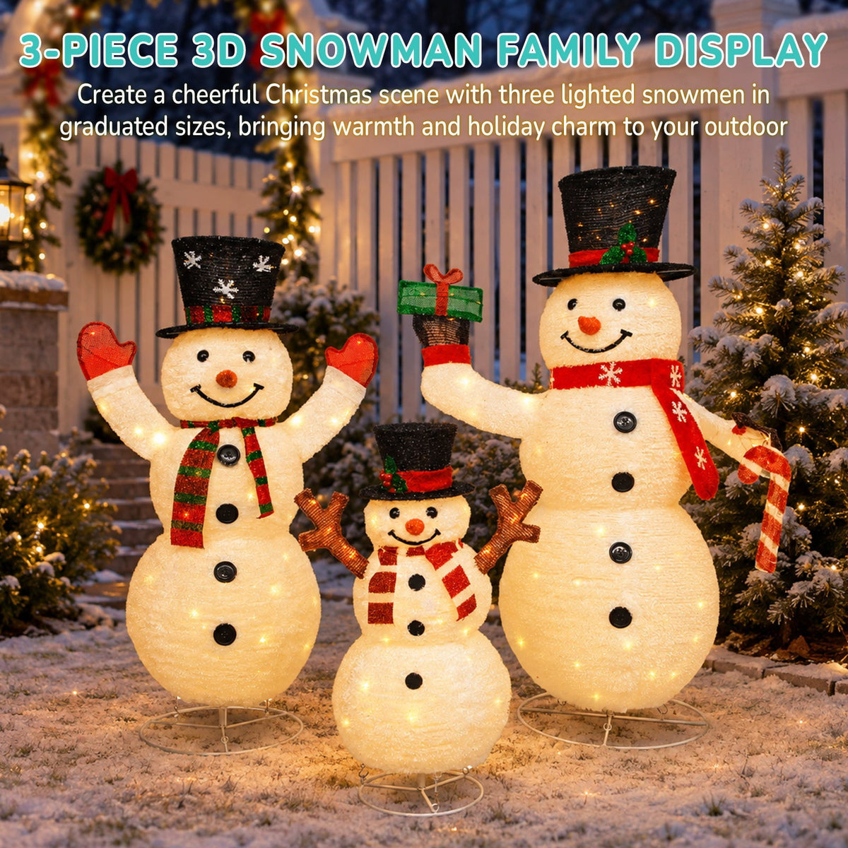 ROMSWI 2pc Iron Christmas Ornament Decoration Pop-up Hanging for Xmas Outdoor Holiday w/230 LED Light Assorted Colors - 30" & 24" Set