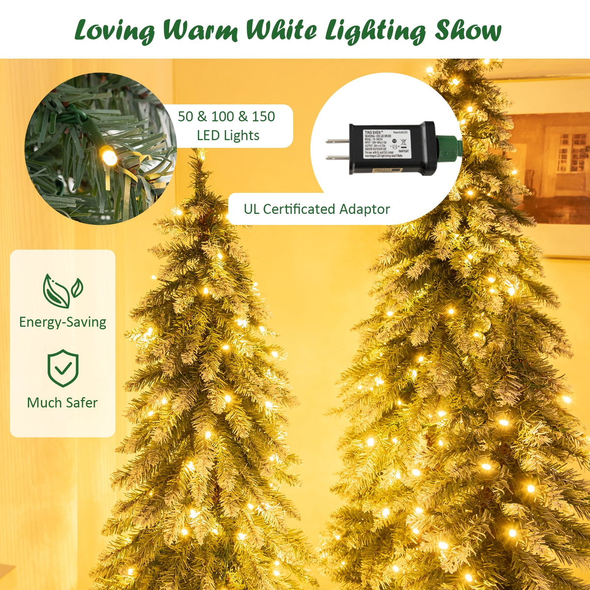 Costway Pre-Lit Christmas Tree Set of 3 Slim Artificial Lighted Xmas Decoration 3/4/5 FT