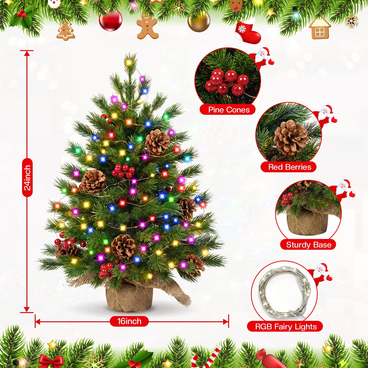 2PACK-2 FT Smart Mini Christmas Tree with 100 RGB Fairy Lights, Music Sync & Hello Fairy App Control for Tabletop Holiday Decor