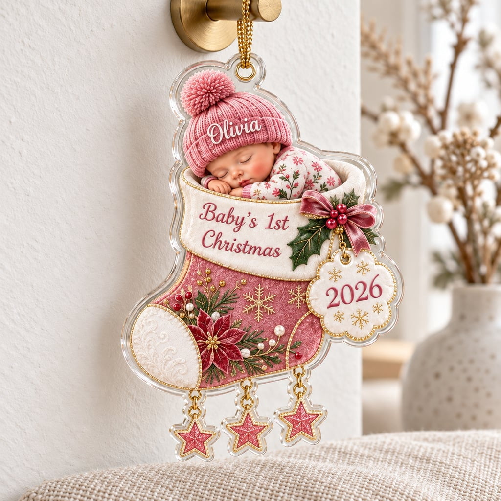 Personalized First Christmas Stocking Ornament, Acrylic Name Keepsake Gift