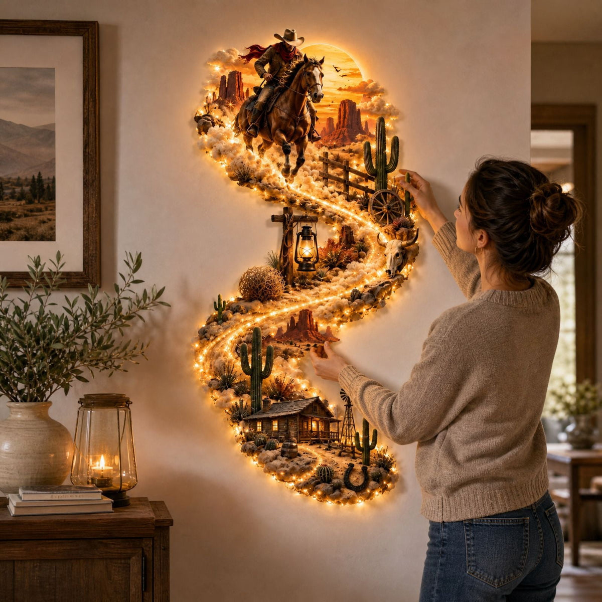 Christmas Staircase Banister Decor Set of 5 Lighted Santa Snow Scene Garland for Stair Railing Indoor Seasonal Home Ornament