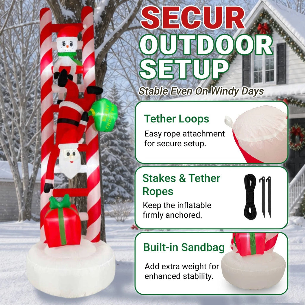 12FT Giant Christmas Inflatables Outdoor Decorations, Giant Christmas Blow up Ladder Built in LED Lights, Xmas Inflatable Decor Holiday Party Yard Garden Lawn