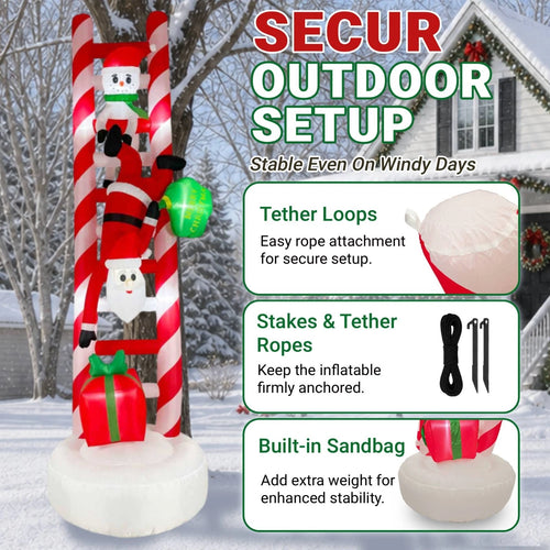 12FT Giant Christmas Inflatables Outdoor Decorations, Giant Christmas Blow up Ladder Built in LED Lights, Xmas Inflatable Decor Holiday Party Yard Garden Lawn