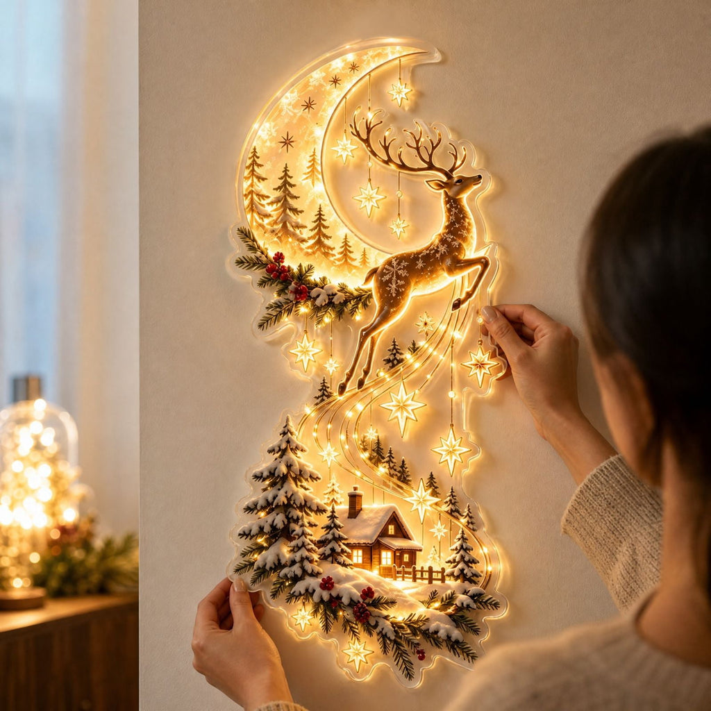 Christmas Staircase Banister Decor Set of 5 Lighted Santa Snow Scene Garland for Stair Railing Indoor Seasonal Home Ornament
