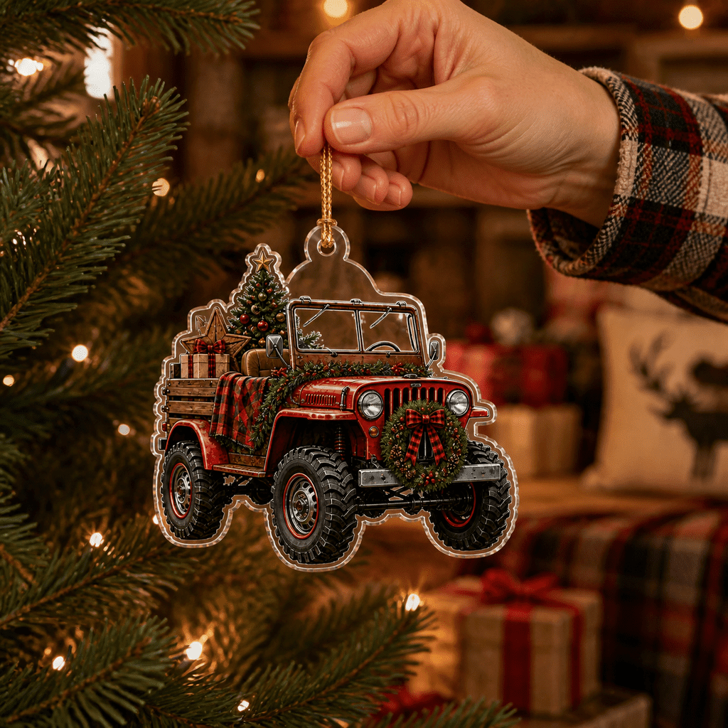 Christmas Ornament Country Farm Jeep Acrylic Tree Hanging for Rustic Holiday Decor