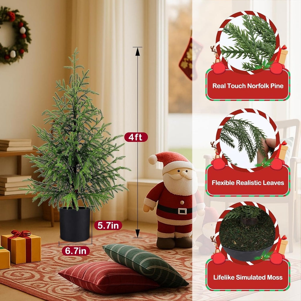2 Set 4FT Lifelike Touch Artificial Cedar Topiary Trees for Front Porch | Fake Christmas Trees, Faux Potted Plants, UV Resistant Fake Greenery, for Front Door Garden Outdoor Farmhouse Home Decoration