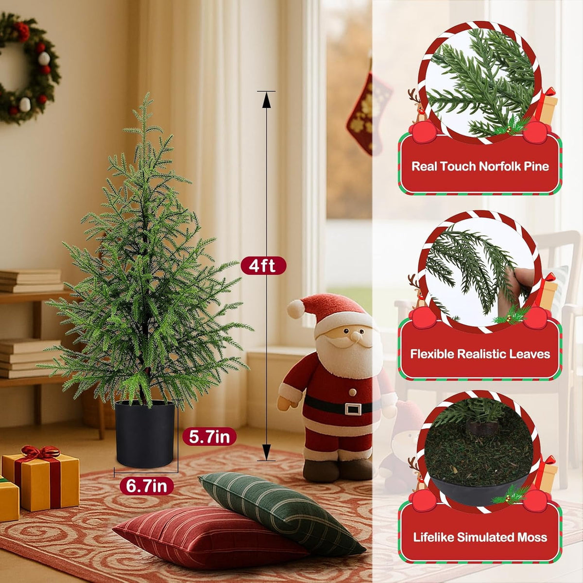 2 Set 4FT Lifelike Touch Artificial Cedar Topiary Trees for Front Porch | Fake Christmas Trees, Faux Potted Plants, UV Resistant Fake Greenery, for Front Door Garden Outdoor Farmhouse Home Decoration