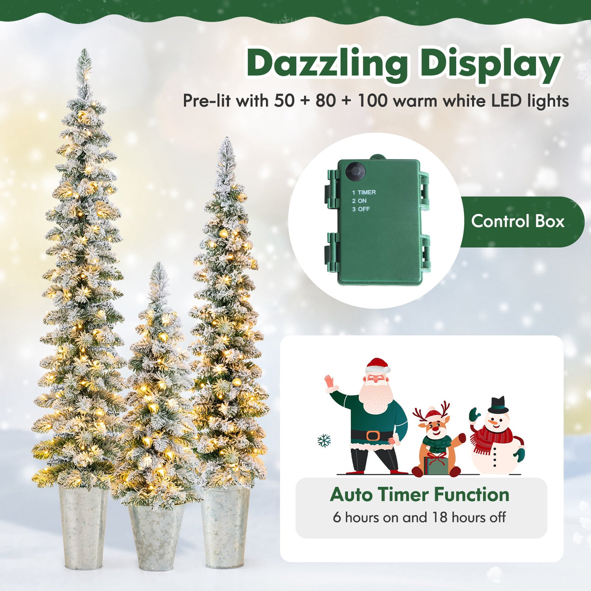 Costway 3' 4' 5' Artificial Christmas Tree Set with 30 + 50 + 70 LED Lights Holiday Decoration Tree