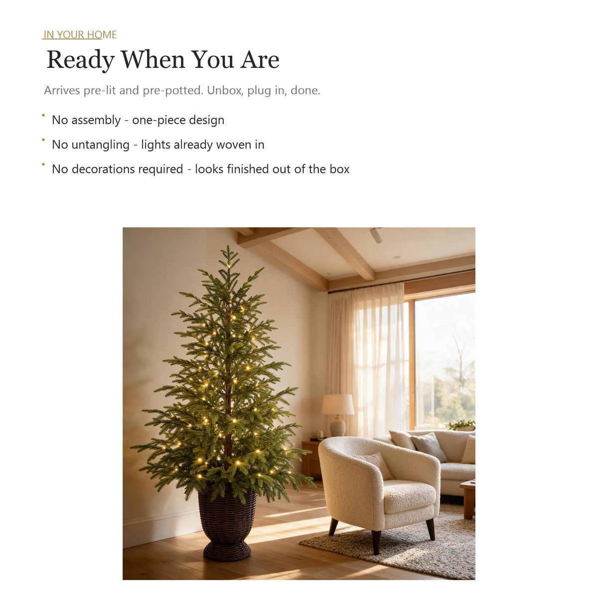 Potted Christmas Tree, 47 Inch Artificial Spruce With Woven Basket And Warm White LED Lights, For Entryway, Living Room, Porch - Style 1 - 47 Inch