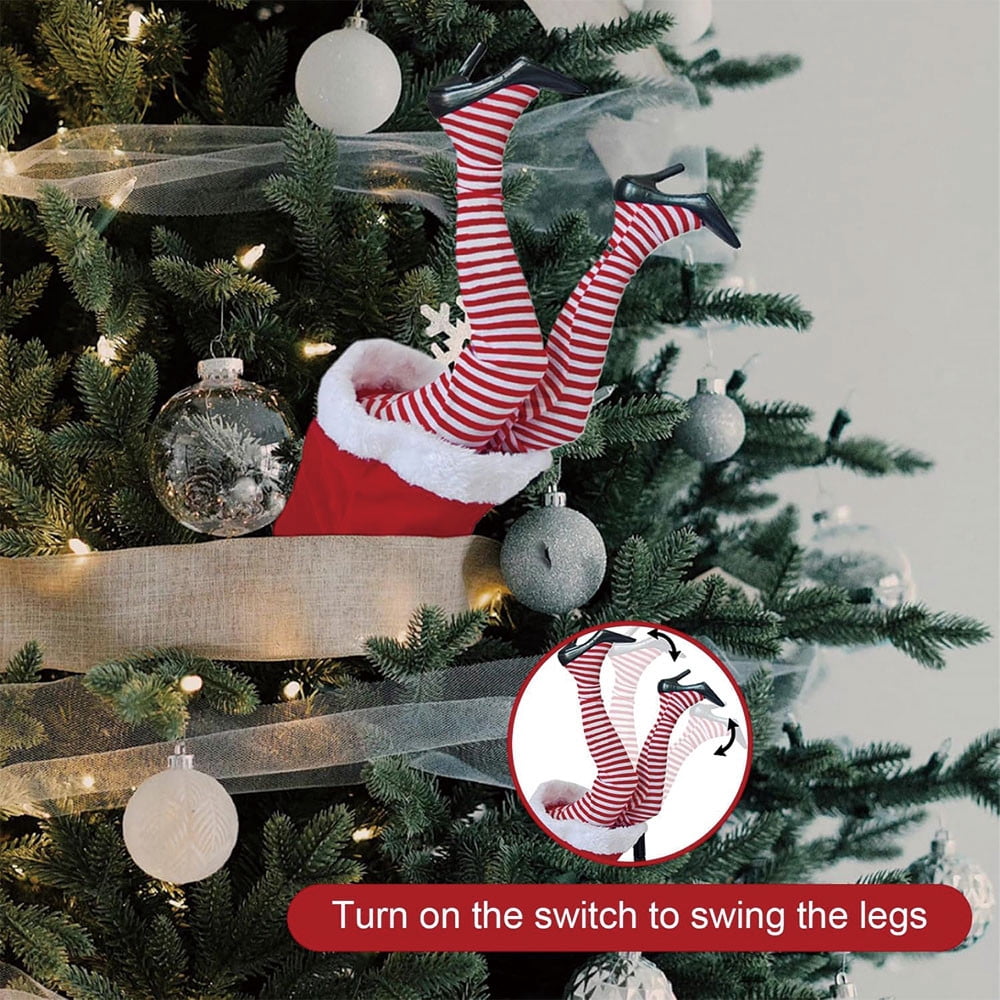 3Pcs Christmas Decroations, Santa Legs for Christmas Tree, Christmas Tree Swinging & Kicking Legs, Funny Santa Stuffed Leg Stuck in Tree Topper for Christmas Tree Decor & Home New Year Party Decor