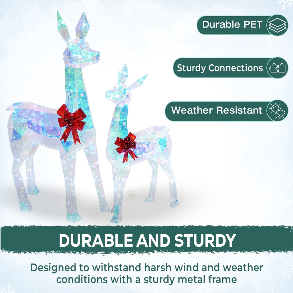 ROMSWI 2pc Iron Christmas Ornament Decoration Pop-up Hanging for Xmas Outdoor Holiday w/230 LED Light Assorted Colors - 30" & 24" Set