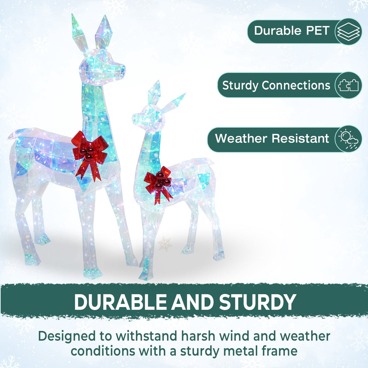 ROMSWI 2pc Iron Christmas Ornament Decoration Pop-up Hanging for Xmas Outdoor Holiday w/230 LED Light Assorted Colors - 30" & 24" Set