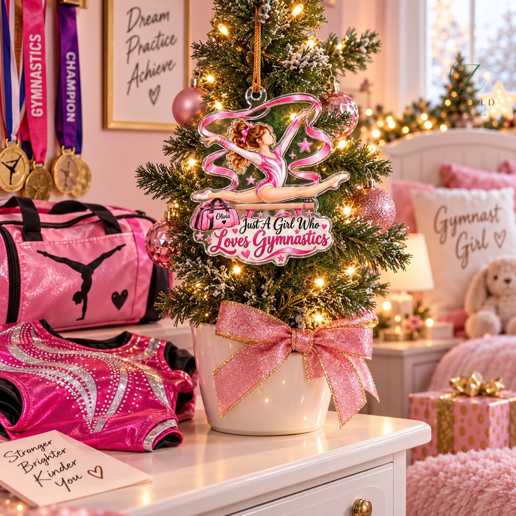 Acrylic Christmas Ornament Personalized Pink Gymnastics Tree Hanging for Gymnast