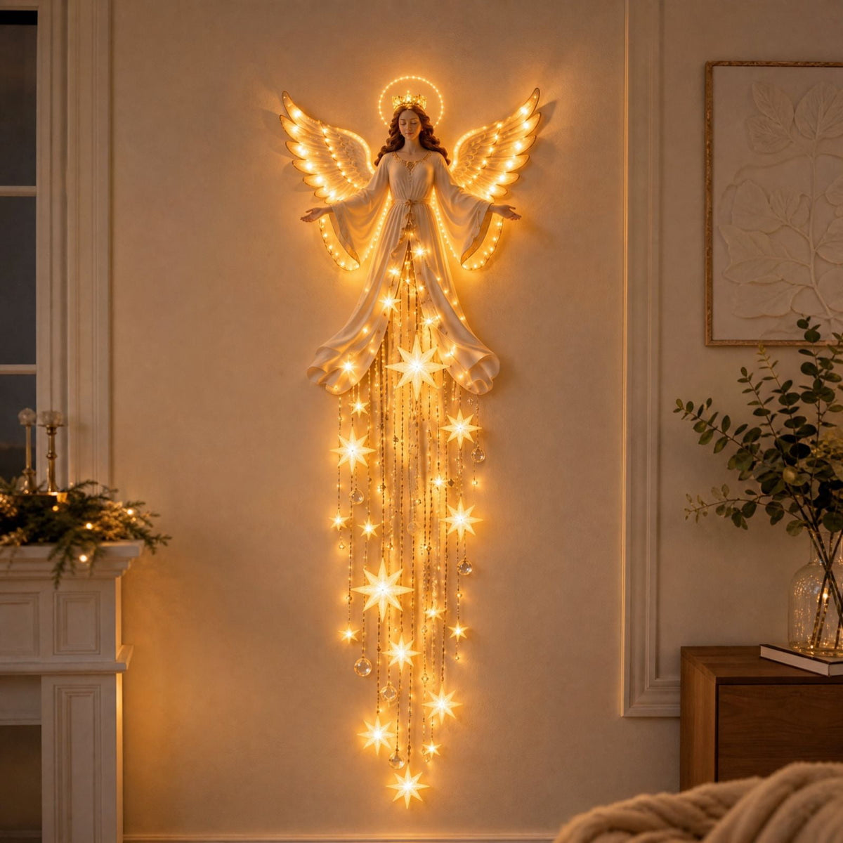 Christmas Staircase Banister Decor Set of 5 Lighted Santa Snow Scene Garland for Stair Railing Indoor Seasonal Home Ornament