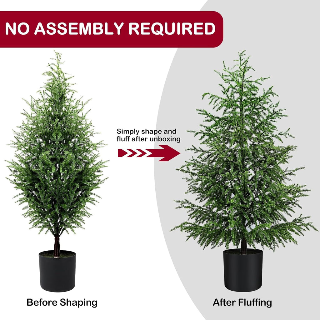 2 Set 4FT Lifelike Touch Artificial Cedar Topiary Trees for Front Porch | Fake Christmas Trees, Faux Potted Plants, UV Resistant Fake Greenery, for Front Door Garden Outdoor Farmhouse Home Decoration