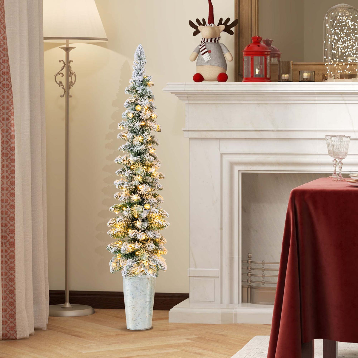 Costway Set of 3 Pre-Lit Snow Flocked Artificial Christmas Trees Decoration 3, 4, 5 FT