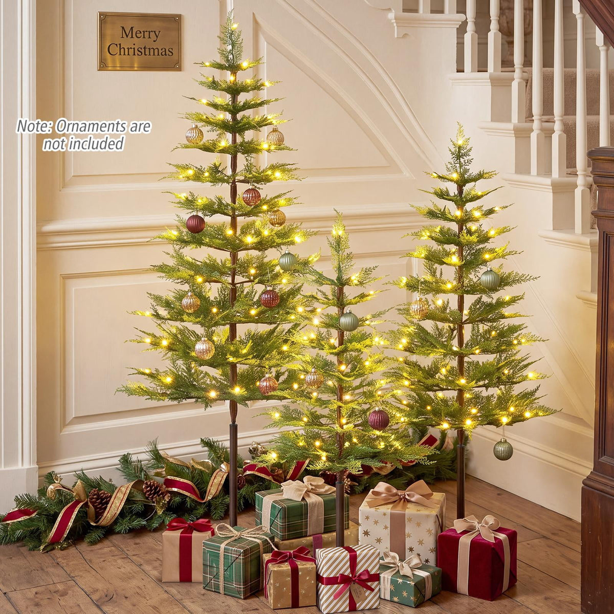 Costway Pre-Lit Christmas Tree Set of 3 Slim Artificial Lighted Xmas Decoration 3/4/5 FT