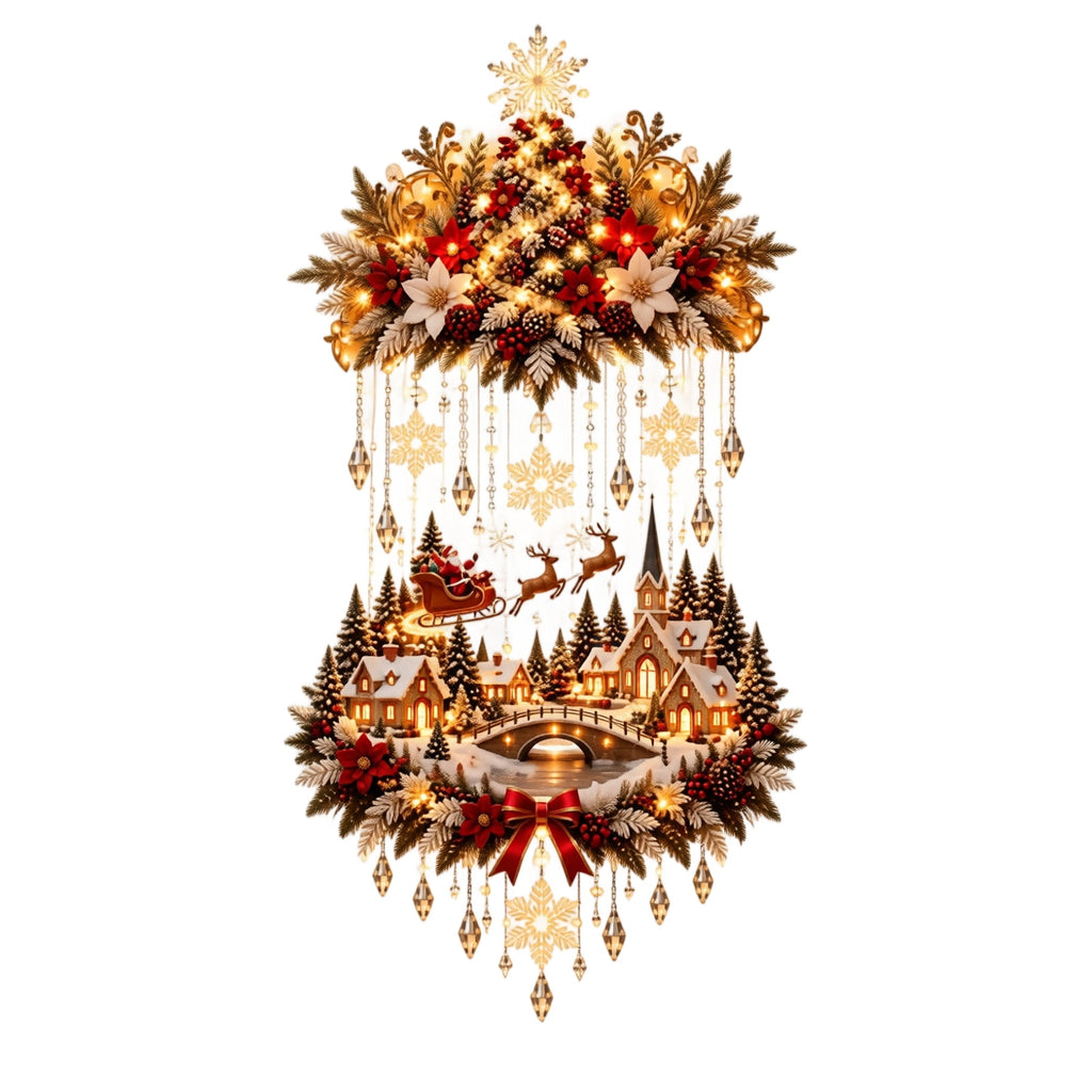 Christmas Staircase Banister Decor Set of 5 Lighted Santa Snow Scene Garland for Stair Railing Indoor Seasonal Home Ornament