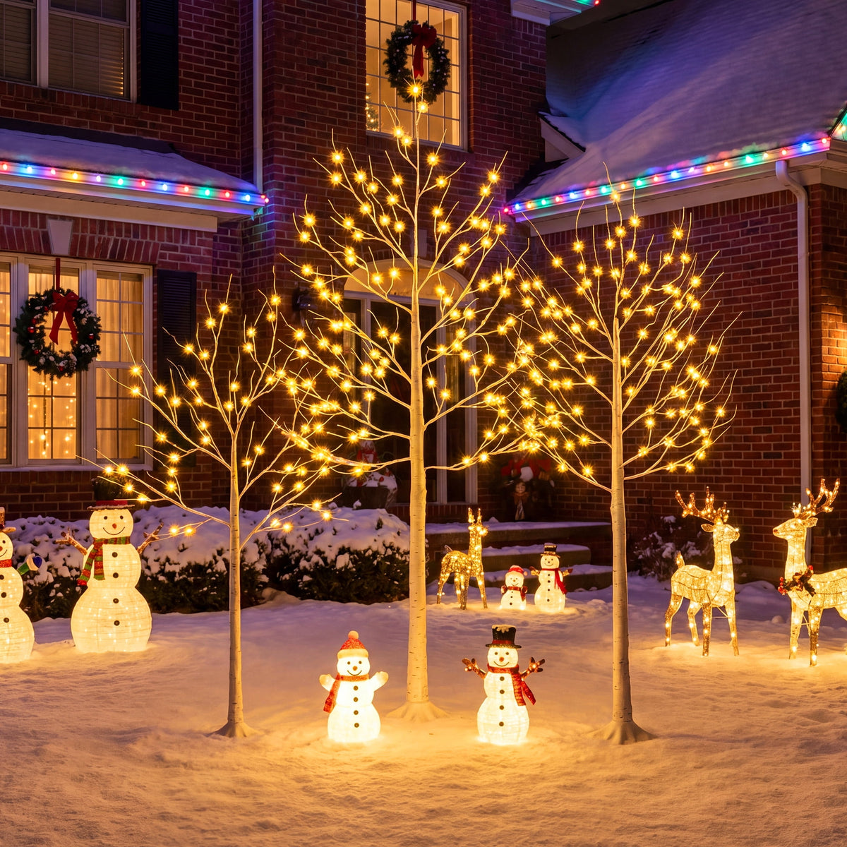DR.Planzen LED Birch Tree Light Set - 4ft, 6ft, 8ft Artificial Pre-lit Trees - with Plug-in Warm Lights - Indoor Outdoor Christmas Holiday Wedding Decor for Home Party (3-Pack)