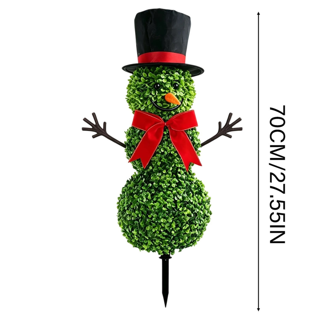 Christmas Snowman Topiary, Artificial Snowman Shaped Boxwood Tree with Santa Hat, Topiary for Outdoor Indoor Porch Decor Holiday Home and Garden Styling