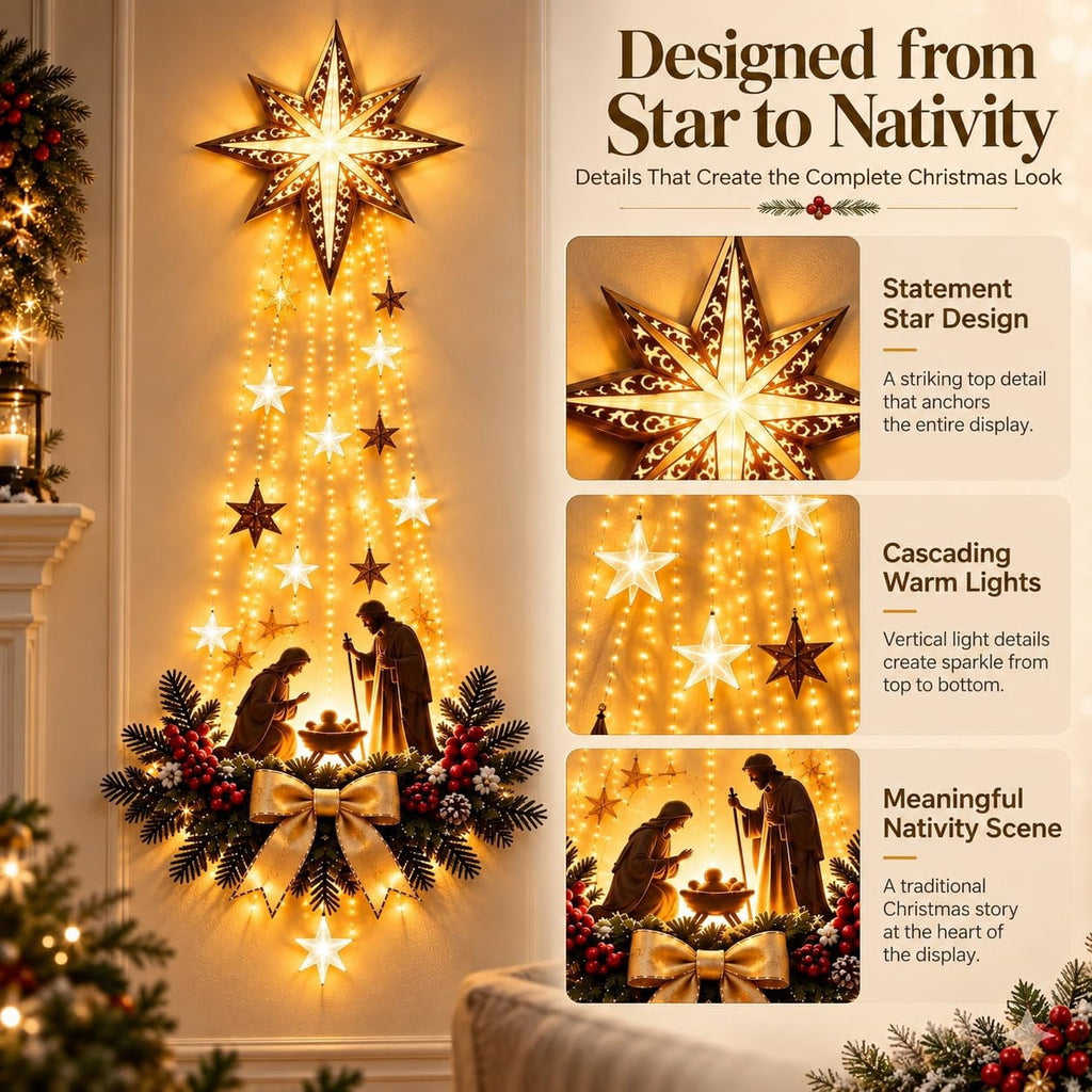 Lighted Angel Wall Decor, Bethlehem Star Christmas LED Hanging Decor