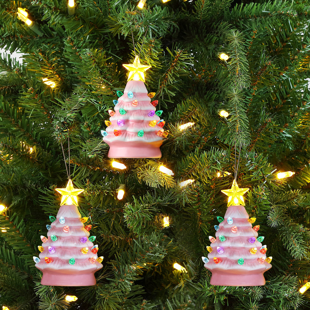 Mr. Christmas Ceramic Tree Ornaments - Silver, Set of 3
