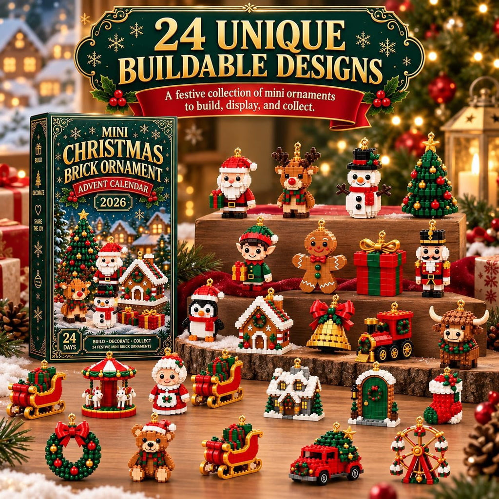 24-Day Mini Christmas Brick Ornament Advent Calendar,24 Unique Designs Buildable Bricks, DIY Building Set for Christmas Trees, Mantels and Festive Displays