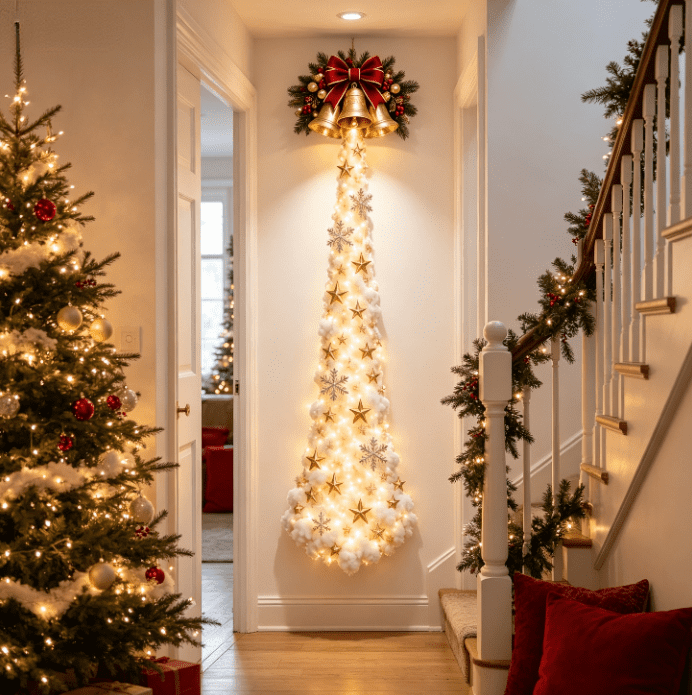 Christmas Staircase Banister Decor Set of 5 Lighted Santa Snow Scene Garland for Stair Railing Indoor Seasonal Home Ornament