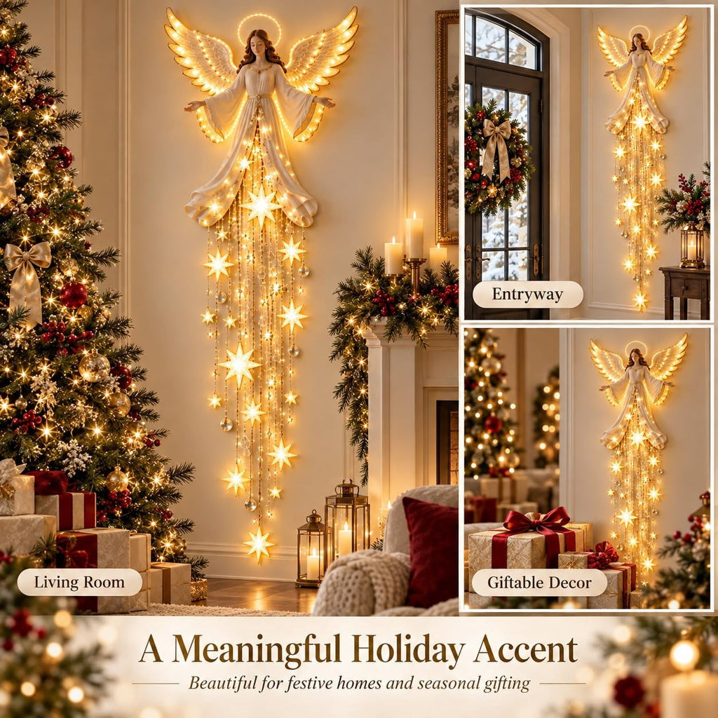 Lighted Angel Wall Decor, Bethlehem Star Christmas LED Hanging Decor