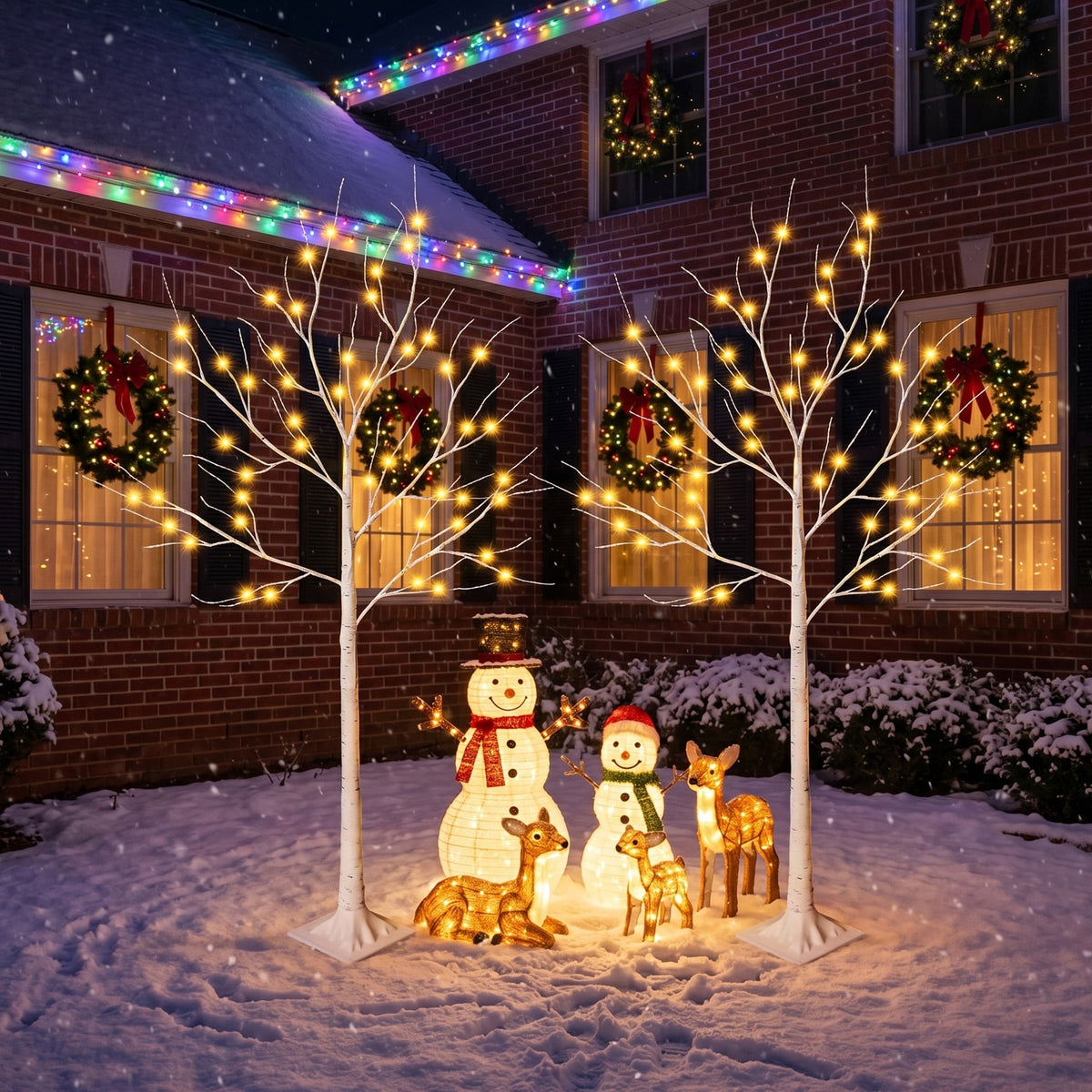 DR.Planzen LED Birch Tree Light Set - 4ft, 6ft, 8ft Artificial Pre-lit Trees - with Plug-in Warm Lights - Indoor Outdoor Christmas Holiday Wedding Decor for Home Party (3-Pack)