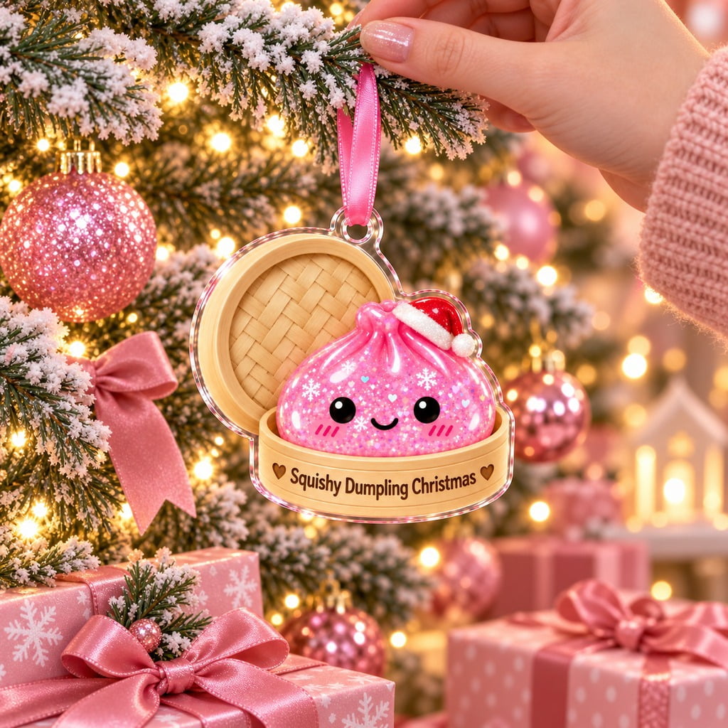 Christmas Ornament Pink Squishy Dumpling Tree Hanging for Cute Squishy Lovers
