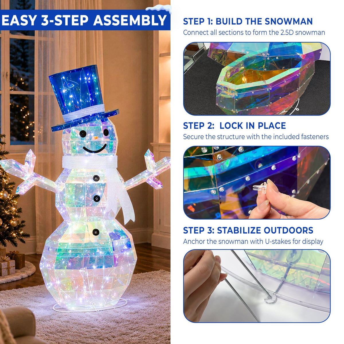 ROMSWI 2pc Iron Christmas Ornament Decoration Pop-up Hanging for Xmas Outdoor Holiday w/230 LED Light Assorted Colors - 30" & 24" Set
