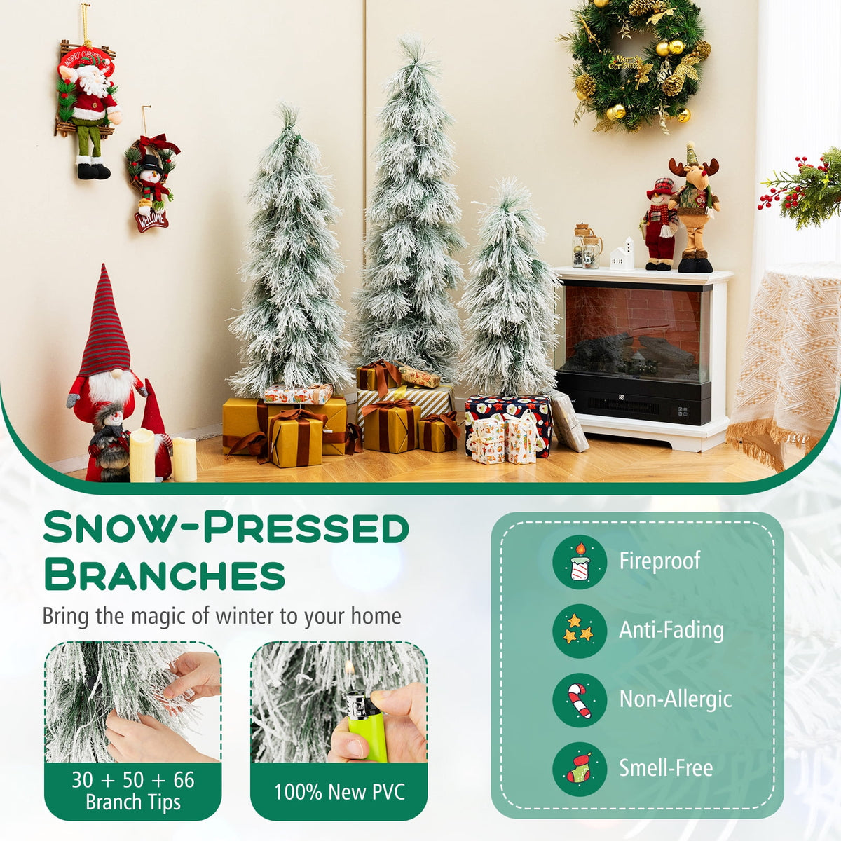 Costway 3' 4' 5' Artificial Christmas Tree Set with 30 + 50 + 70 LED Lights Holiday Decoration Tree
