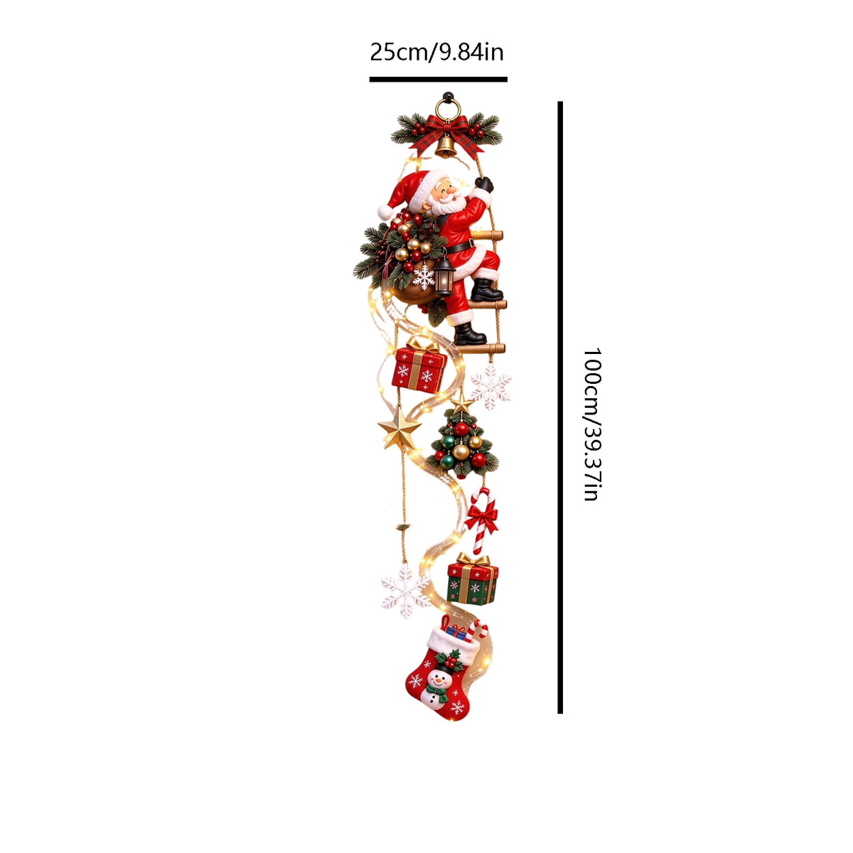 Christmas Staircase Banister Decor Set of 5 Lighted Santa Snow Scene Garland for Stair Railing Indoor Seasonal Home Ornament