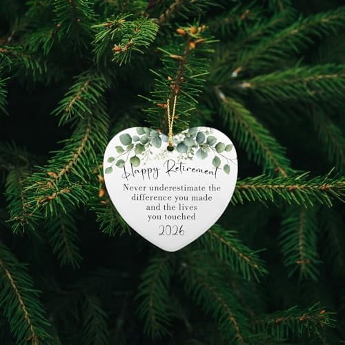 Pack 5 Happy Retirement 2026 Double Sided Ceramic Ornament, Retirement Gift for Teacher Nurse Coworker and Women, Christmas Tree Decor