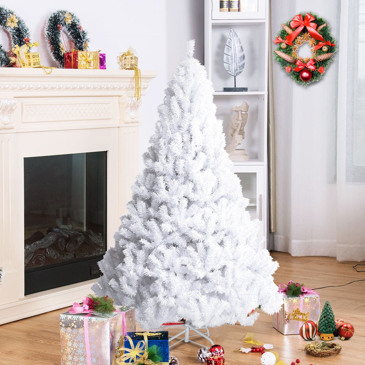 Costway 8Ft Artificial Xmas Tree Stand Christmas Decoration White